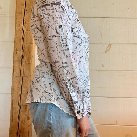KARL LAGERFELD PARIS STREET MAP BUTTON DOWN BLOUSE. - Picture 2 of 6